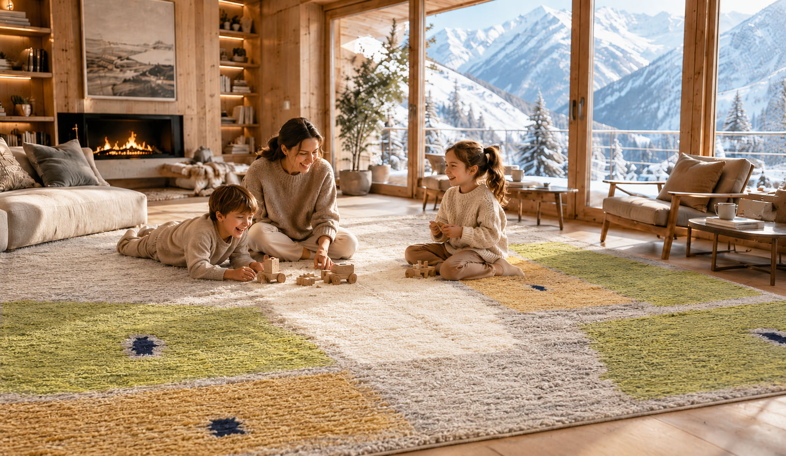 Nestaground organic rug in a child's bedroom — deep comfort, lasting beauty, non-toxic materials