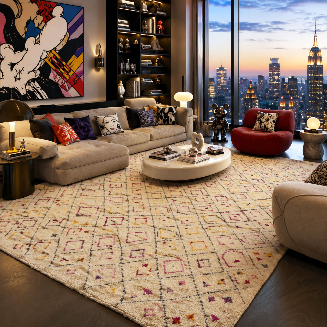 Game of Coloured Diamonds — hand-knotted natural wool rug, 320 × 250 cm, Nestaground