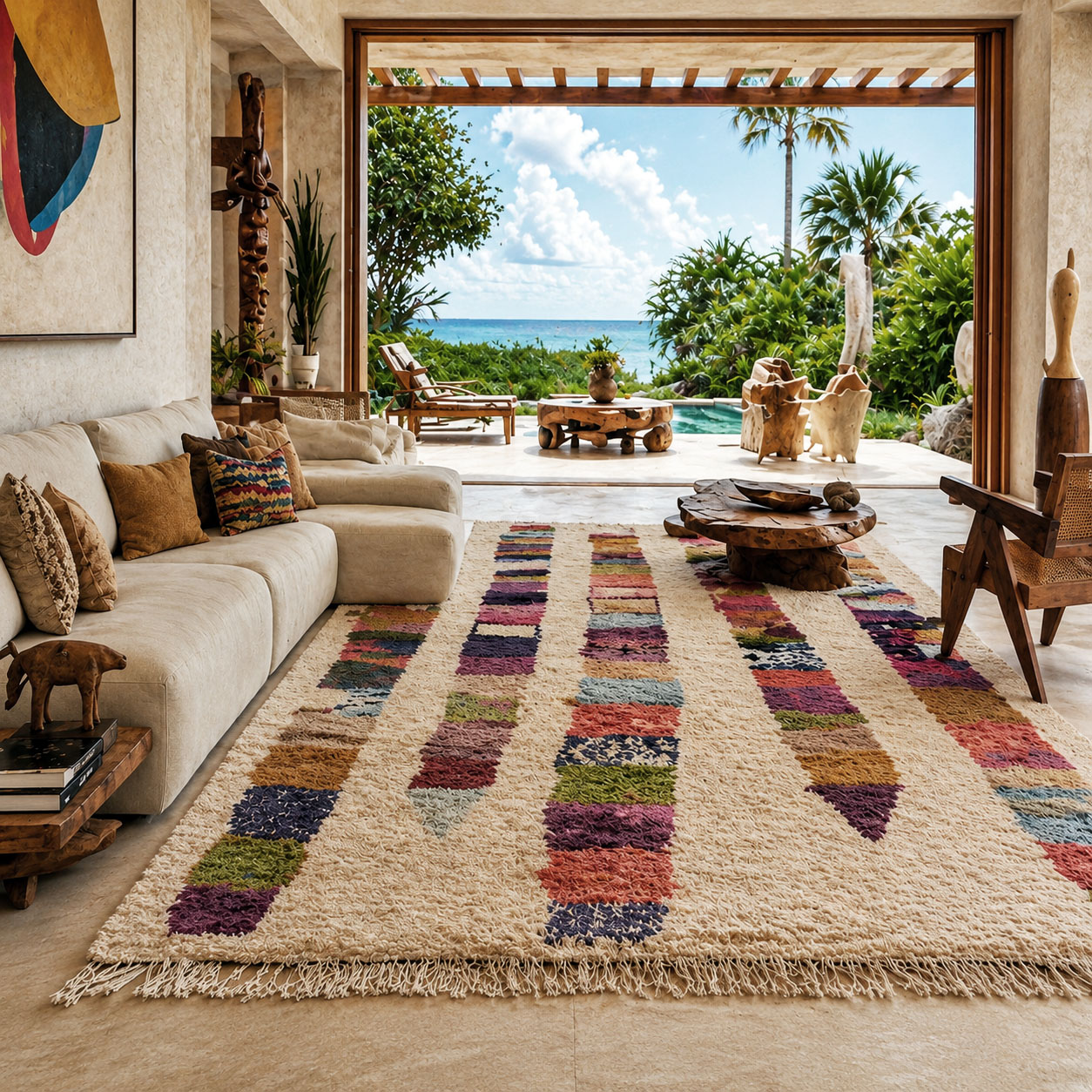 Beautiful Column — hand-knotted natural wool rug, 370 × 255 cm, Nestaground