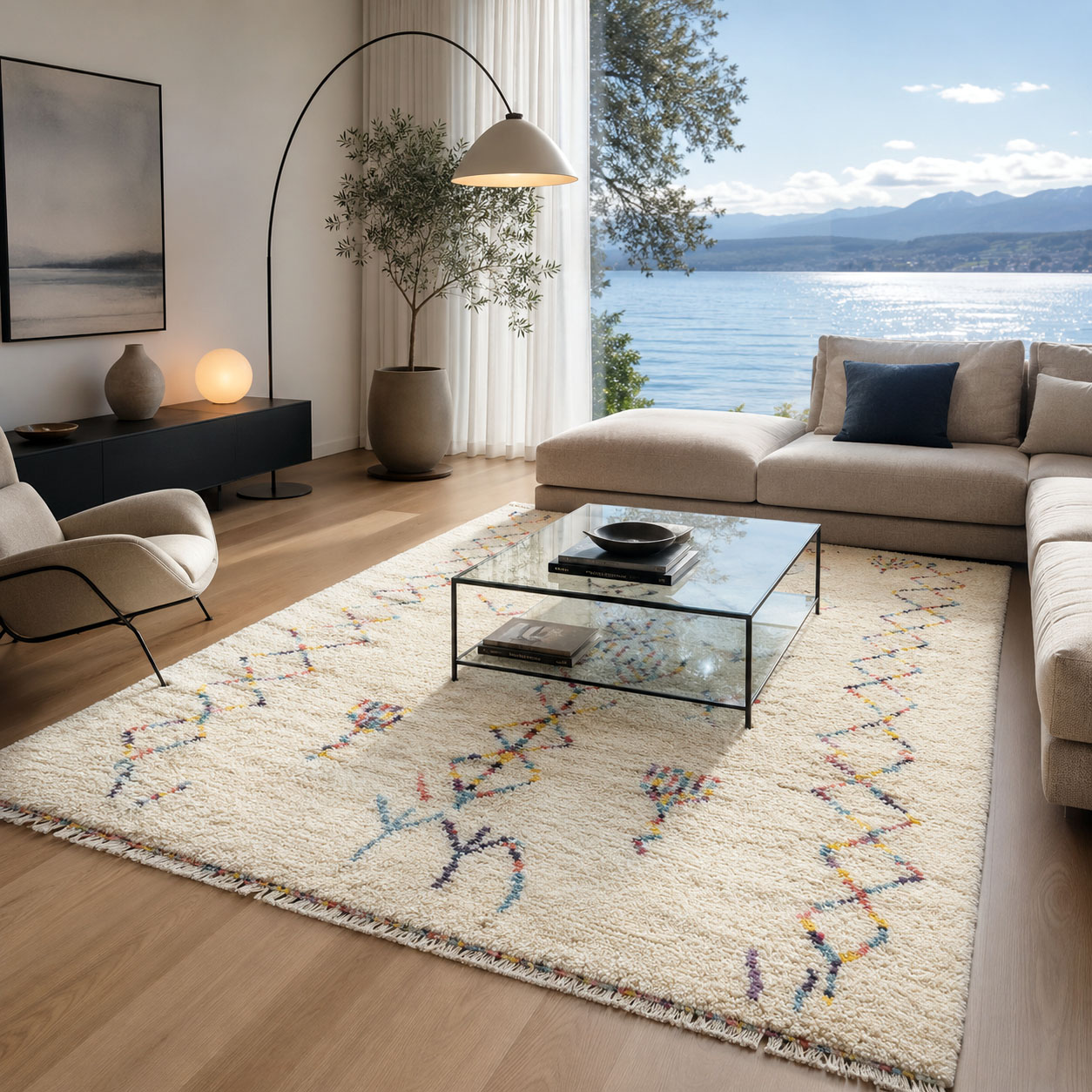 Happy Crest — hand-knotted natural wool rug, 250 × 200 cm, Nestaground