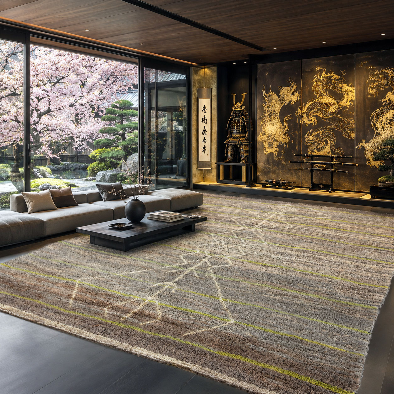 Earth Shrimps — hand-knotted natural wool rug, 283 × 227 cm, Nestaground