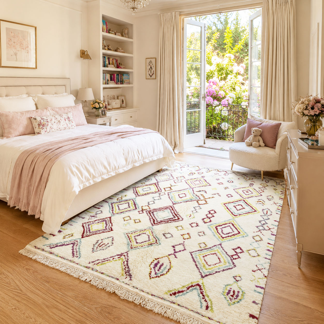 The Abstract Garden — hand-knotted natural wool rug, 242 × 185 cm, Nestaground