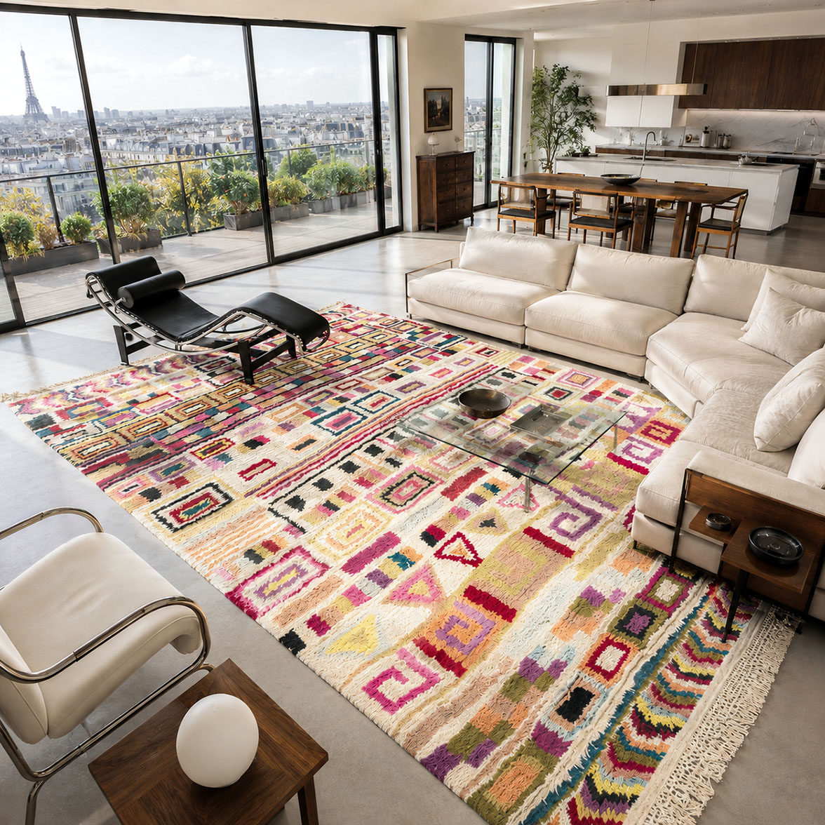 Natural Pop Art — hand-knotted natural wool rug, 320 × 253 cm, Nestaground